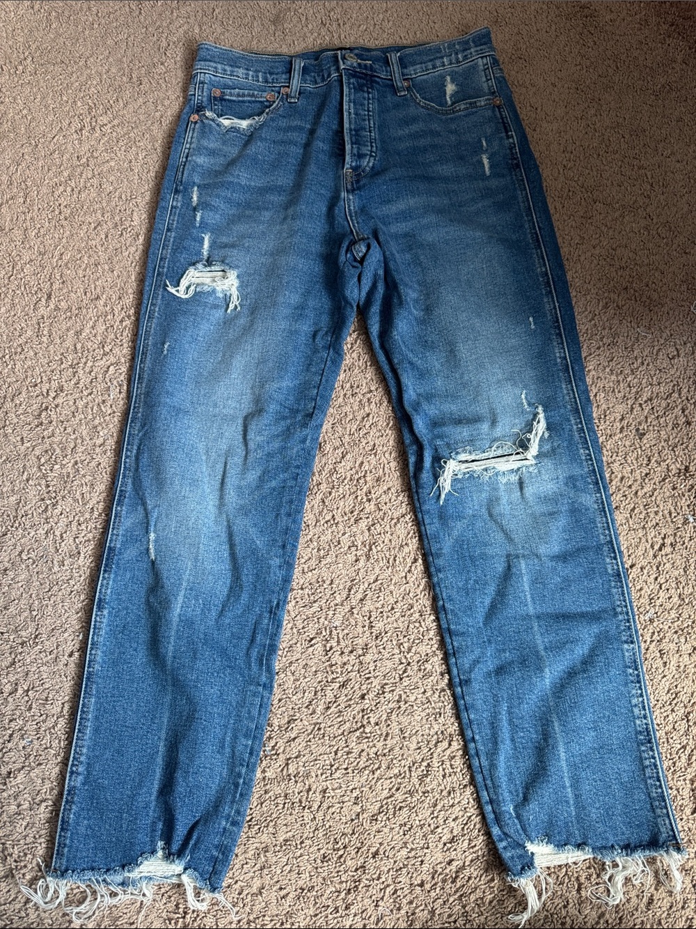 GAP Women's Distressed Straight-Leg Blue Jeans